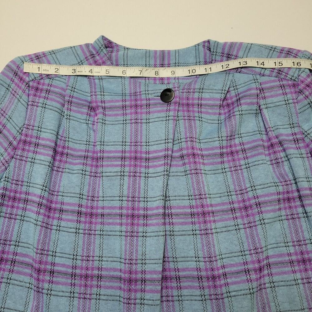 Vtg Handmade Midi Dress Womens Extra Large Blue Purple Plaid Long Sleeve Buttons - Picture 7 of 14